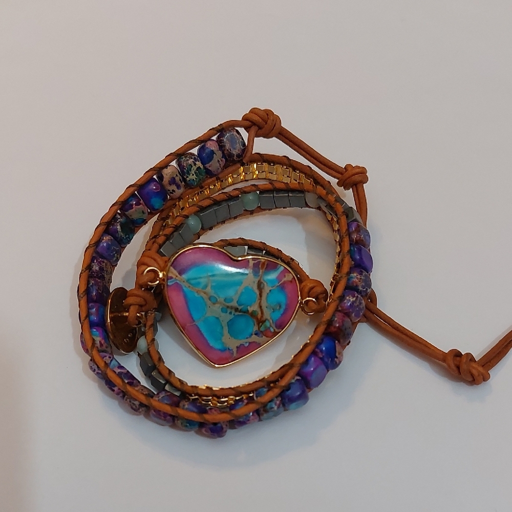 Hippie Bohemian Leather And Multi Color Agate Beads Multi Wrap Bracelet